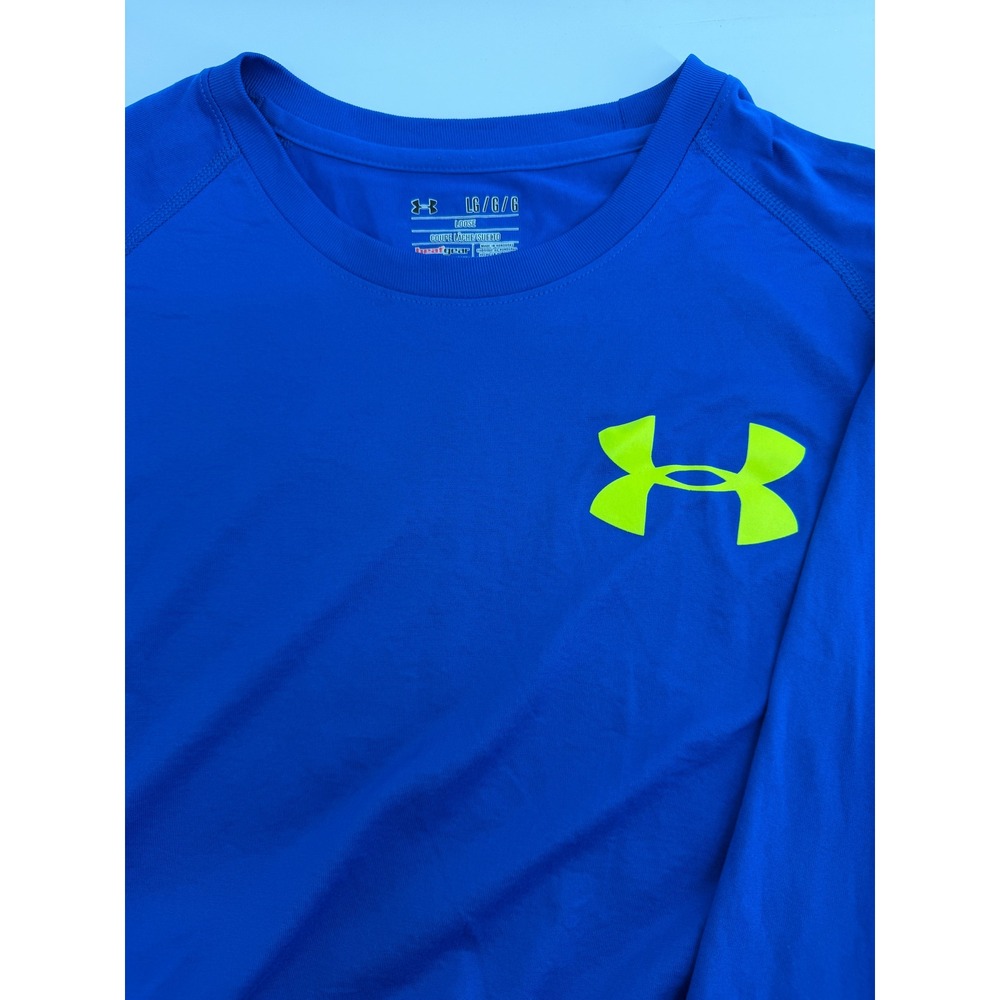 Under Armour HeatGear Long Sleeve Shirt Mens Large Blue Neon Yellow Loose Fit